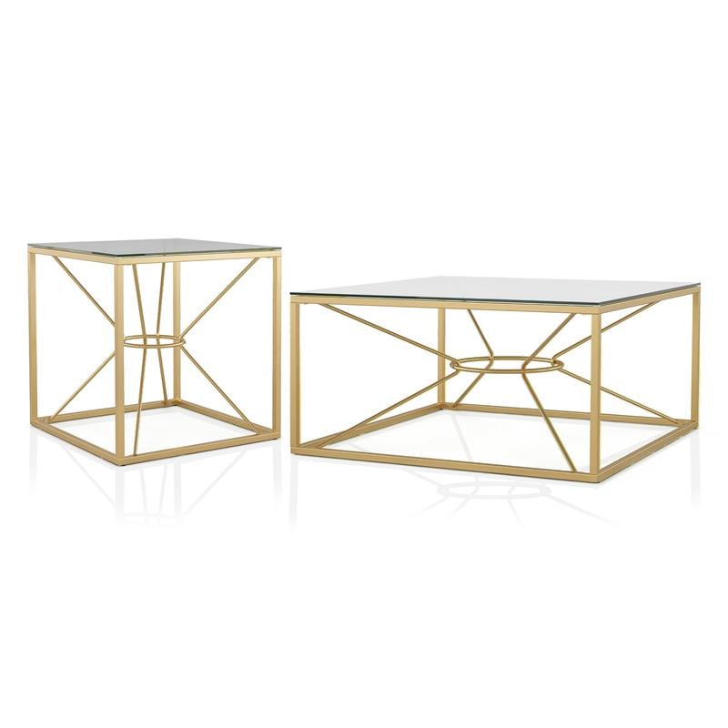 Furniture of America Cevelle Contemporary Metal 2-Piece Coffee Table Set in Gold