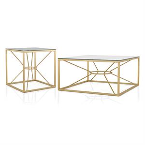 furniture of america cevelle contemporary metal 2-piece coffee table set in gold