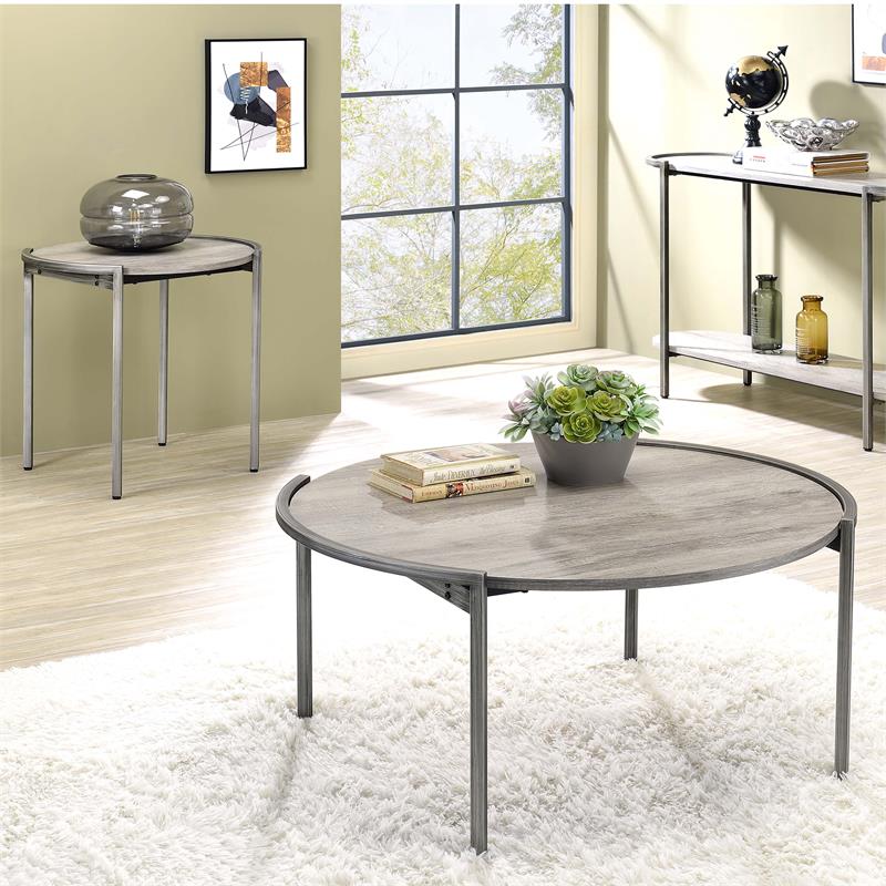 Furniture of America Mordicai Metal 2-Piece Coffee Table Set in Light Gray