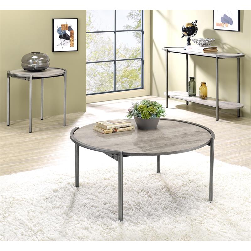 Furniture of America Mordicai Metal 3-Piece Coffee Table Set in Light Gray