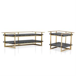 furniture of america meliman metal 2-piece coffee table set in gold and black