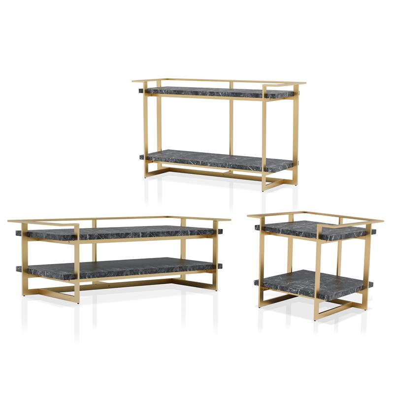 Furniture of America Meliman Metal 3-Piece Coffee Table Set in Gold and Black