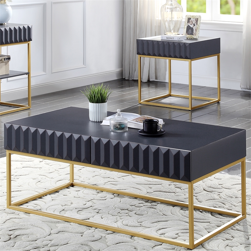 Furniture of America Giffore Metal 2-Piece Coffee Table Set in Antique Blue