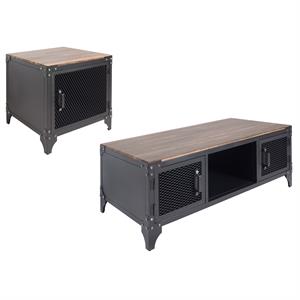 furniture of america edam metal 2-piece coffee table set in sand black