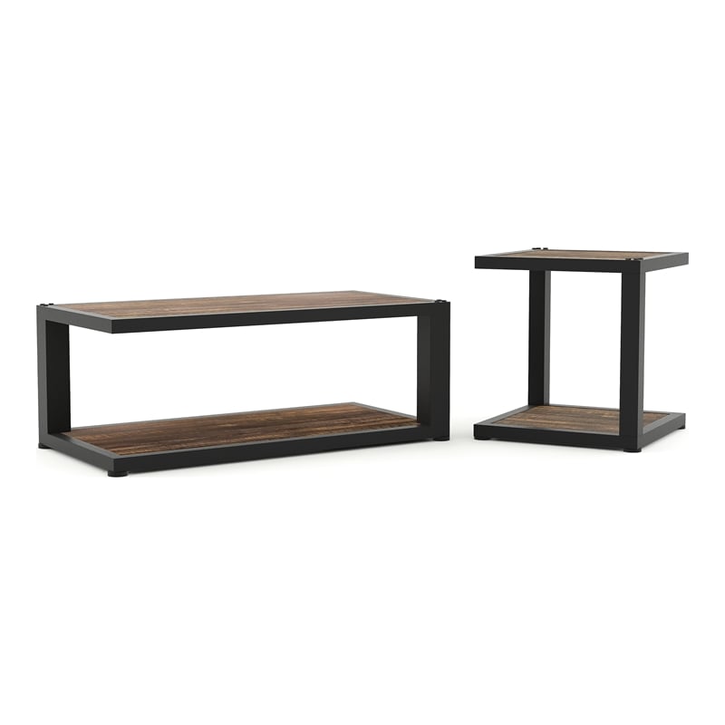 Furniture of America Carmina Metal 2-Piece Coffee Table Set in Sand Black