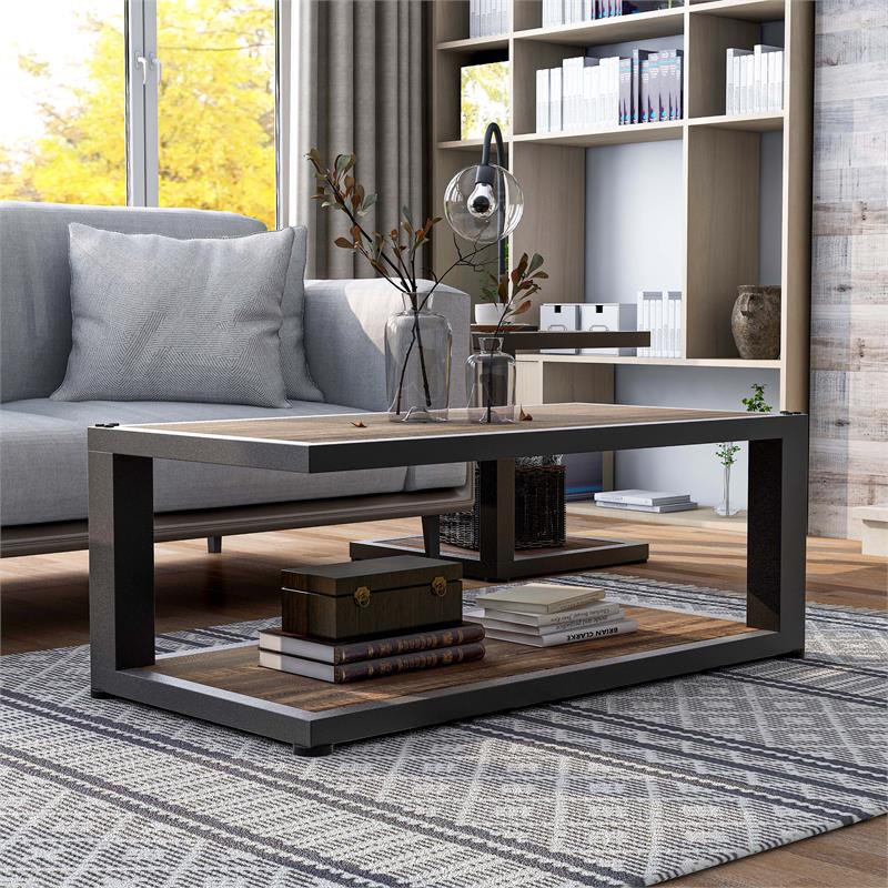 Furniture of America Carmina Industrial Metal 1-Shelf Coffee Table in Sand Black