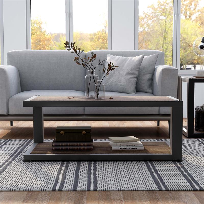 Furniture of America Carmina Industrial Metal 1-Shelf Coffee Table in Sand Black