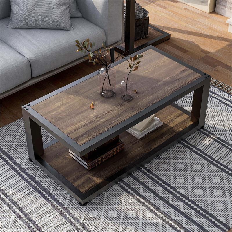 Furniture of America Carmina Industrial Metal 1-Shelf Coffee Table in Sand Black