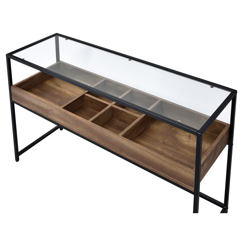 Furniture of America Jeska Rustic Metal Sofa Table with Storage in Matte Black