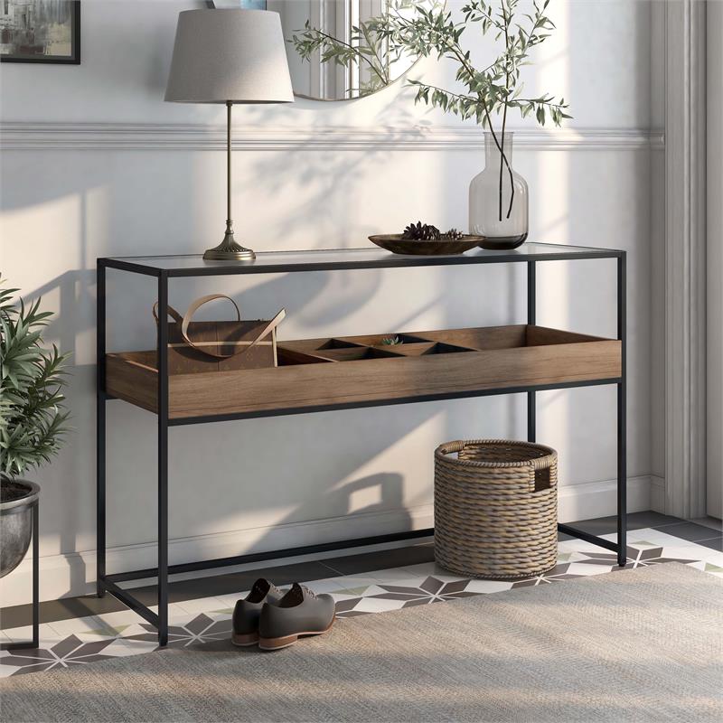 Furniture of America Jeska Rustic Metal Sofa Table with Storage in Matte Black