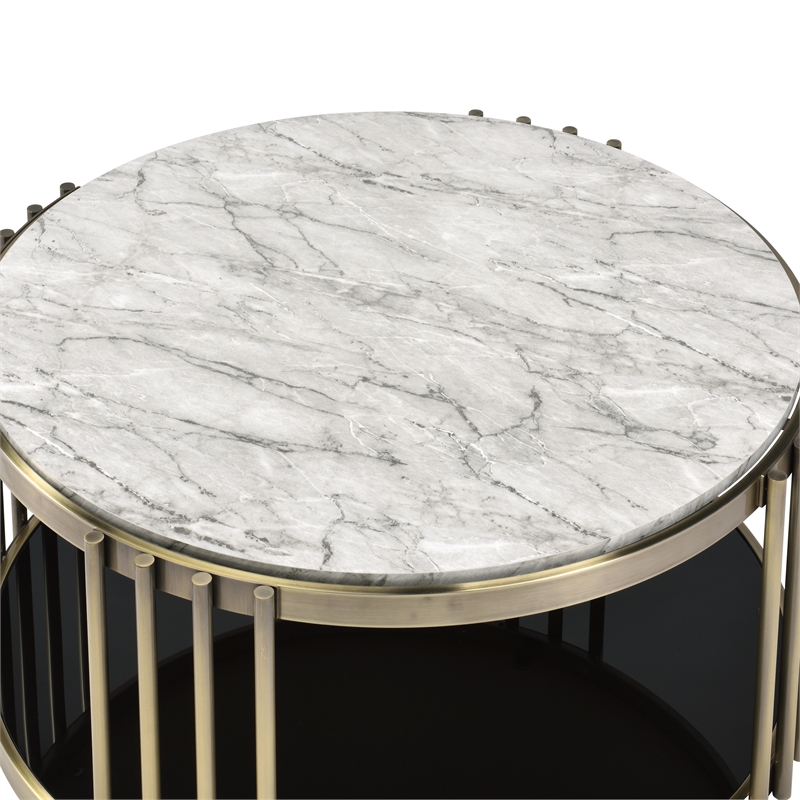 Furniture of America Kual Contemporary Metal 2-Piece Coffee Table Set in Brass