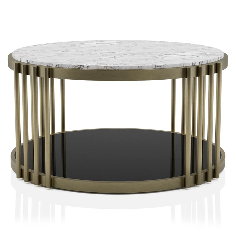 Furniture of America Kual Contemporary Metal 3-Piece Coffee Table Set in Brass