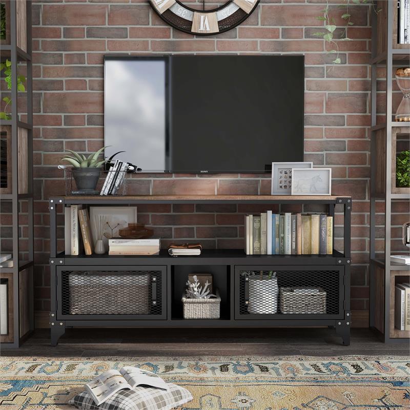Furniture of America Jordun Industrial Metal 60-in TV Stand in Sand Black