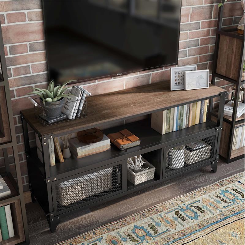 Furniture of America Jordun Industrial Metal 60-in TV Stand in Sand Black