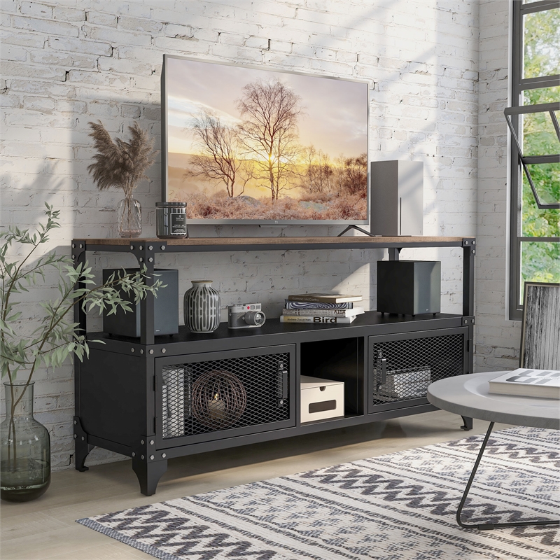 Furniture of America Jordun Industrial Metal 60-in TV Stand in Sand Black