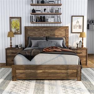 Furniture of America Kodo 3pc Walnut Wood Bedroom Set - Queen + 2 Nightstand