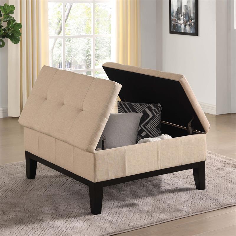Furniture of America Fernee Transitional Fabric Storage Ottoman in Beige