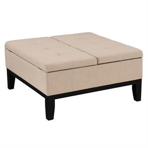 Furniture of America Fernee Transitional Fabric Storage Ottoman in Beige