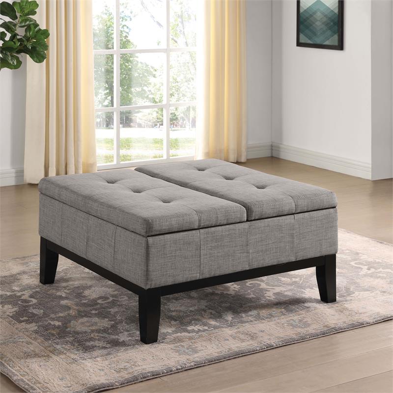 Furniture of America Fernee Transitional Fabric Storage Ottoman in Light Gray