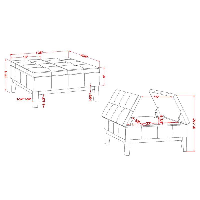 Furniture of America Fernee Transitional Fabric Storage Ottoman in Light Gray
