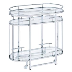 furniture of america noehmi contemporary metal 3-tier serving cart in chrome
