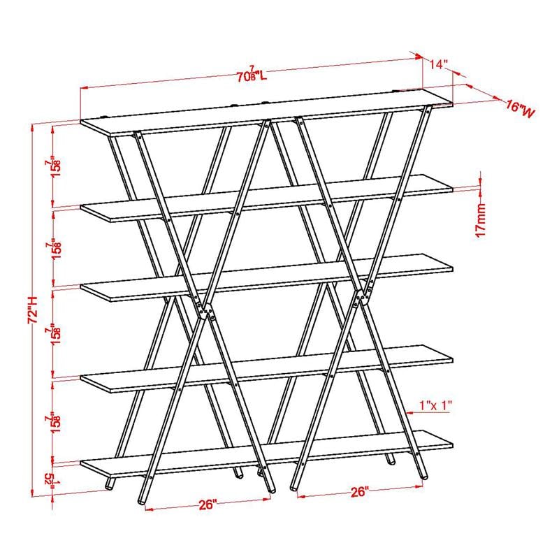 Furniture of America Edz Rustic Metal 5-Shelf Bookcase in Oak and Gun Metal