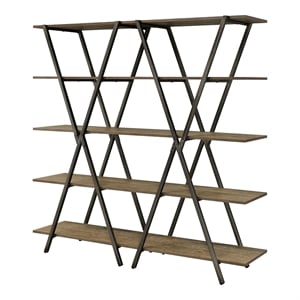 Furniture of America Edz Rustic Metal 5-Shelf Bookcase in Oak and Gun Metal