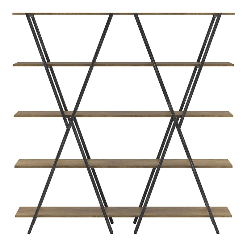 Furniture of America Edz Rustic Metal 5-Shelf Bookcase in Oak and Gun Metal