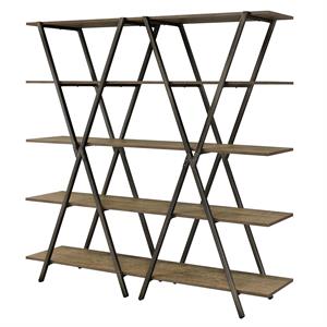 furniture of america edz rustic metal 5-shelf bookcase in oak and gun metal