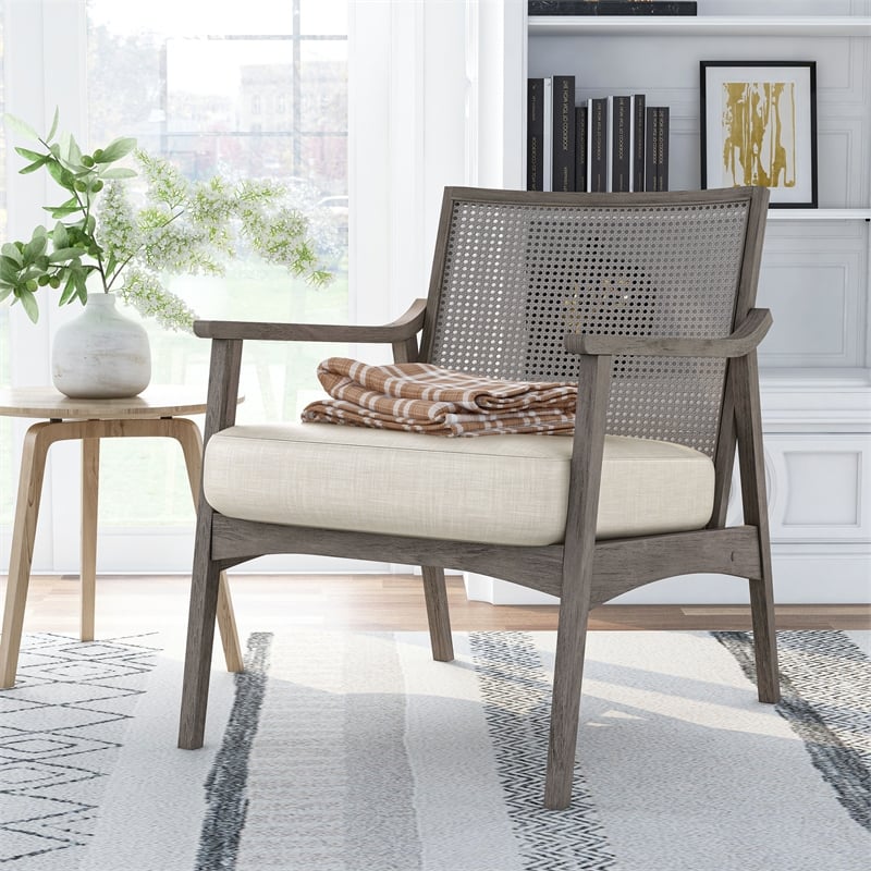 Furniture of America Averill Wood Cushioned Accent Chair in Gray Wash
