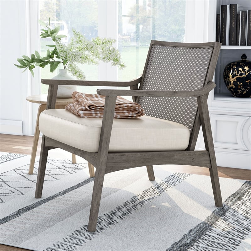 Furniture of America Averill Wood Cushioned Accent Chair in Gray Wash