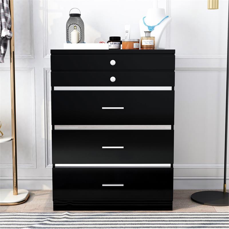 Furniture of America Lita Contemporary Wood 5-Drawer Vanity Chest in Black
