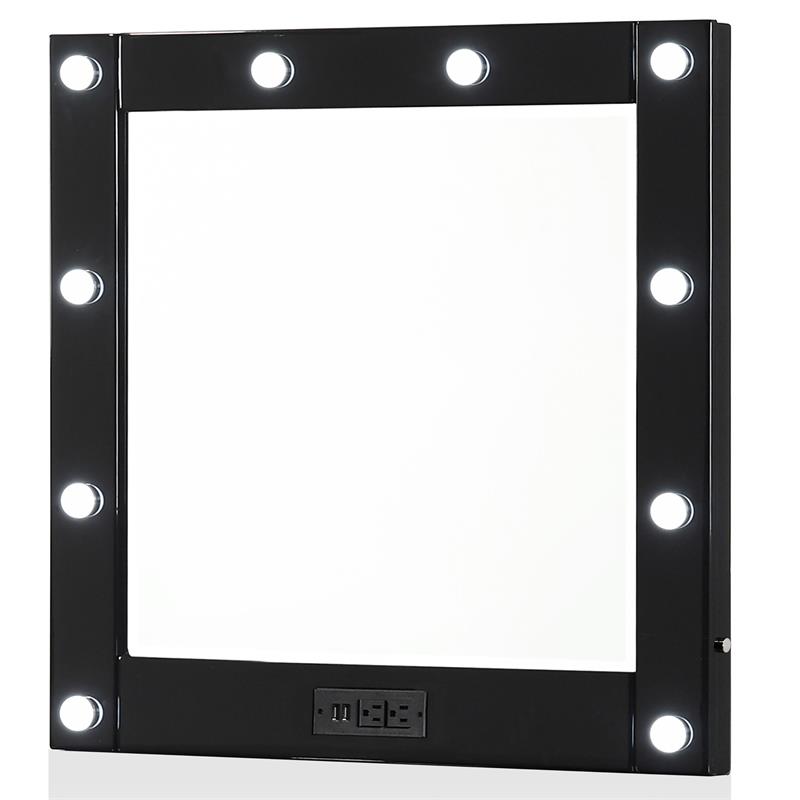 Furniture of America Lita Contemporary Wood Vanity Mirror with Bulbs in Black