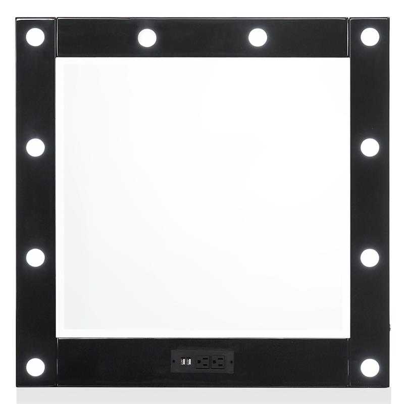 Furniture of America Lita Contemporary Wood Vanity Mirror with Bulbs in Black