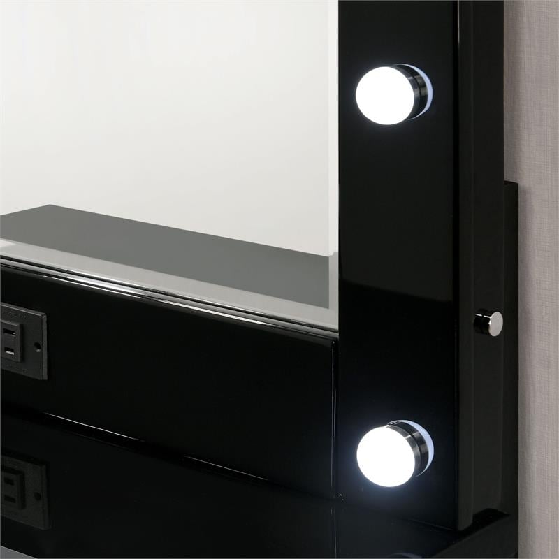 Furniture of America Lita Contemporary Wood Vanity Mirror with Bulbs in Black