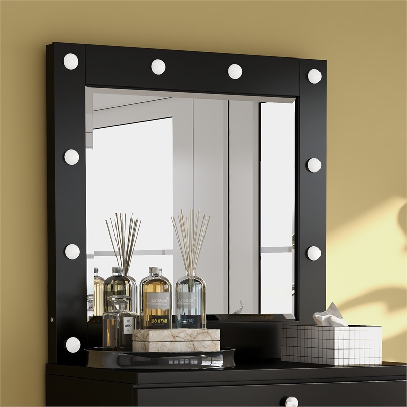 Furniture of America Lita Contemporary Wood Vanity Mirror with Bulbs in Black