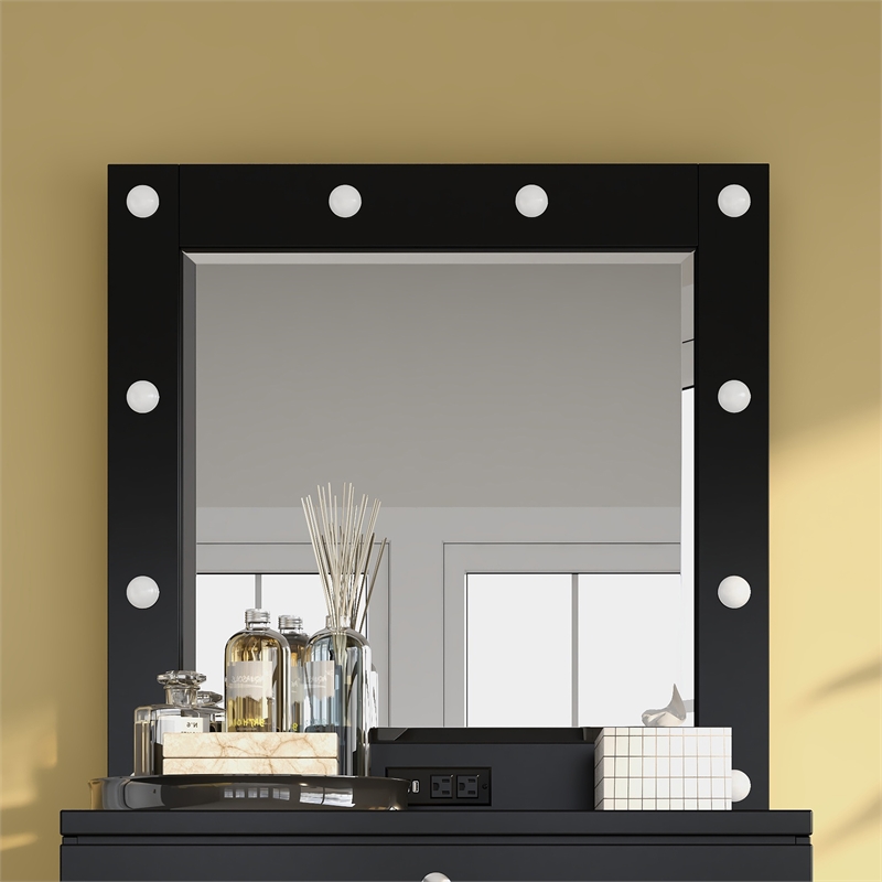 Furniture of America Lita Contemporary Wood Vanity Mirror with Bulbs in Black
