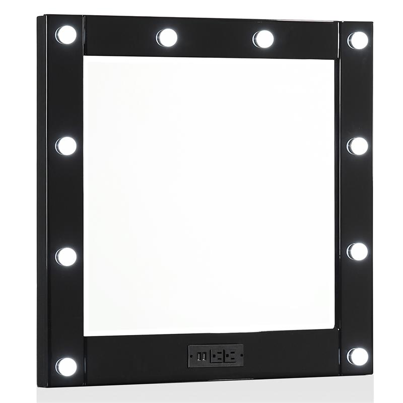 Furniture of America Lita Contemporary Wood Vanity Mirror with Bulbs in Black