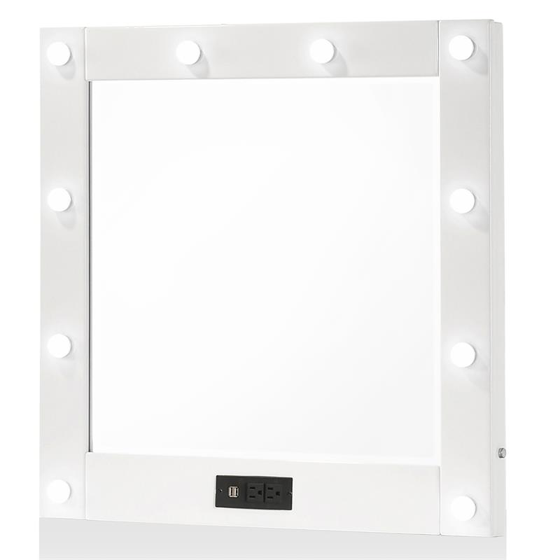 Furniture of America Lita Contemporary Wood Vanity Mirror with Bulbs in White