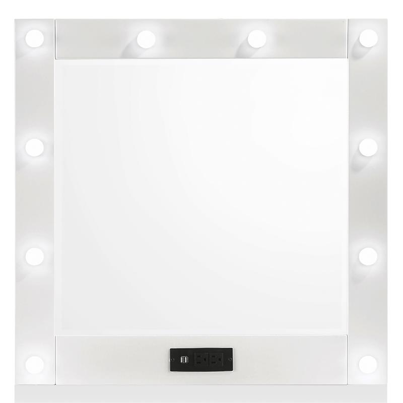 Furniture of America Lita Contemporary Wood Vanity Mirror with Bulbs in White