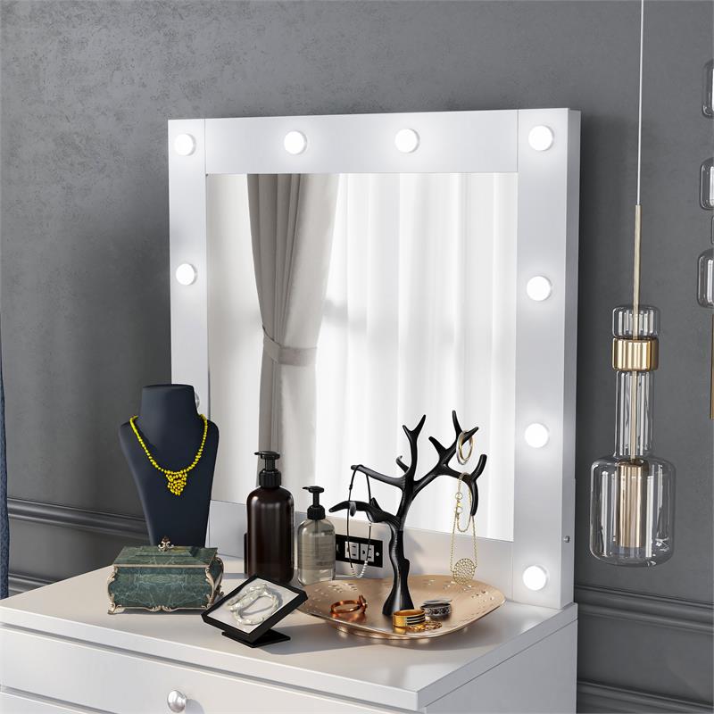 Furniture of America Lita Contemporary Wood Vanity Mirror with Bulbs in White
