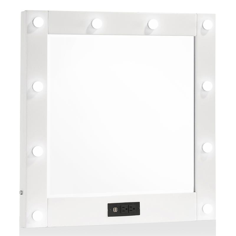 Furniture of America Lita Contemporary Wood Vanity Mirror with Bulbs in White