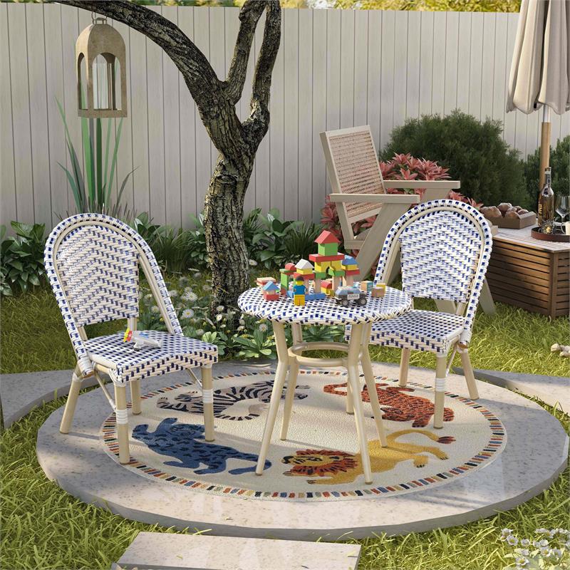 Furniture of America Dakie Aluminum 3pc Patio Chair and Table Set in Navy