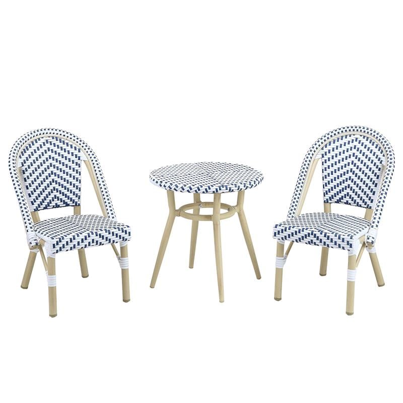 Furniture of America Dakie Aluminum 3pc Patio Chair and Table Set in Navy