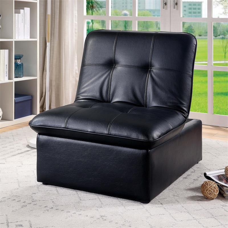 Furniture of America Kamala Faux Leather Tufted Futon Chair in Black
