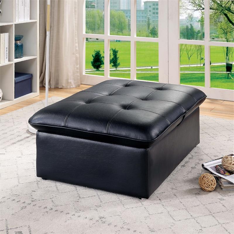 Furniture of America Kamala Faux Leather Tufted Futon Chair in Black