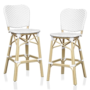 Furniture of America Adino Aluminum Patio Bar Chair in White (Set of 2)