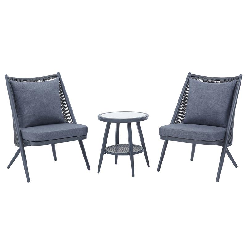 Furniture of America Chauncy Aluminum 3-Piece Outdoor Bistro Set in Gray