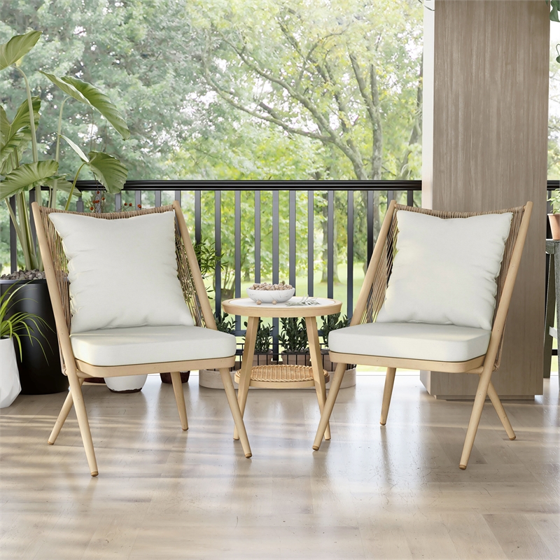 Furniture of America Chauncy Aluminum 3-Piece Outdoor Bistro Set in Natural Tone