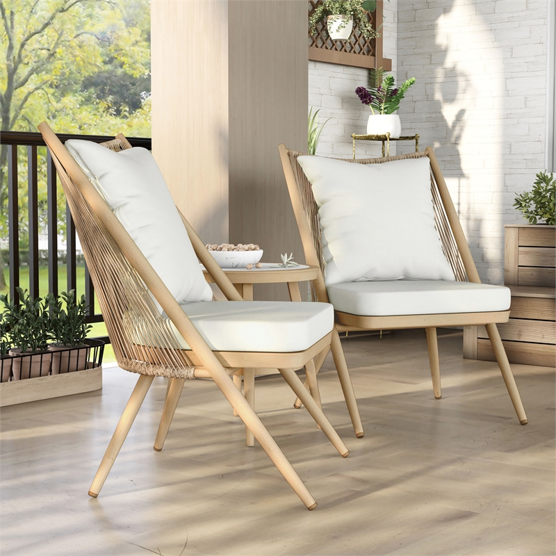 Furniture of America Chauncy Aluminum 3-Piece Outdoor Bistro Set in Natural Tone